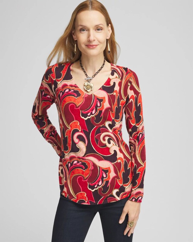 Swirl V-Neck Pullover Sweater - image 1